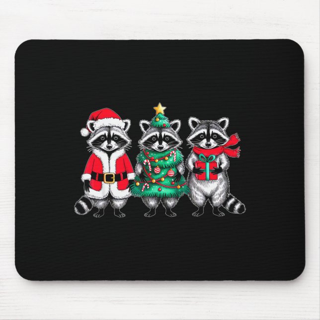 Raccoon Christmas Tree Light Santa Hat Xmas Family Mouse Mat (Front)