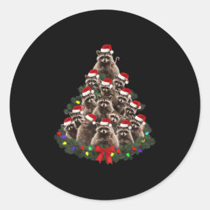 Raccoon Christmas Tree Lights Pajama Racoon Lover  Classic Round Sticker