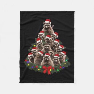 Raccoon Christmas Tree Lights Pajama Racoon Lover  Fleece Blanket