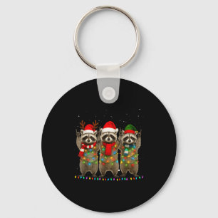 Raccoon Christmas Tree Lights Pajama Racoon Lover Key Ring