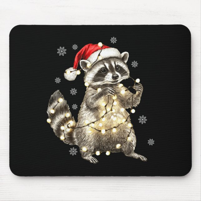 Raccoon Christmas Tree Lights Pajama Racoon Lover  Mouse Mat (Front)