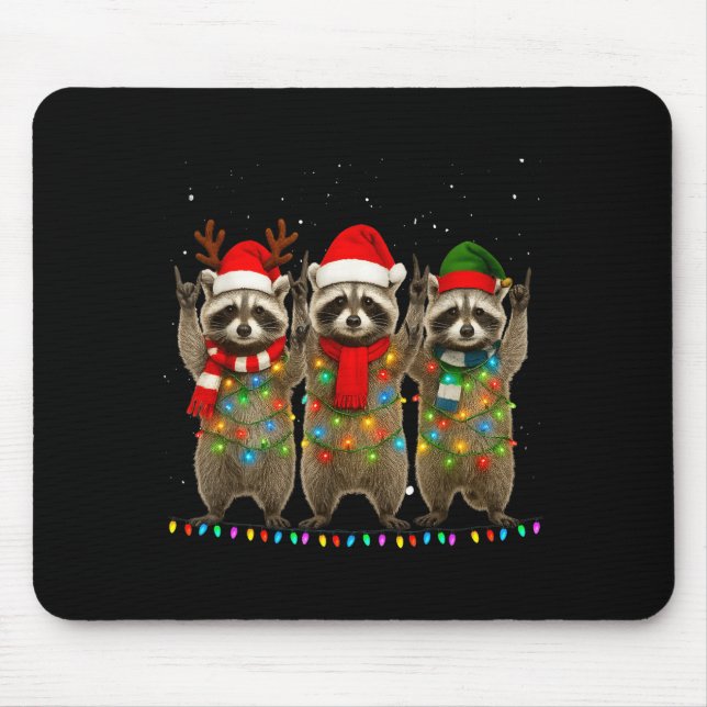 Raccoon Christmas Tree Lights Pajama Racoon Lover  Mouse Mat (Front)