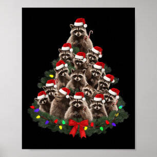 Raccoon Christmas Tree Lights Pajama Racoon Lover Poster