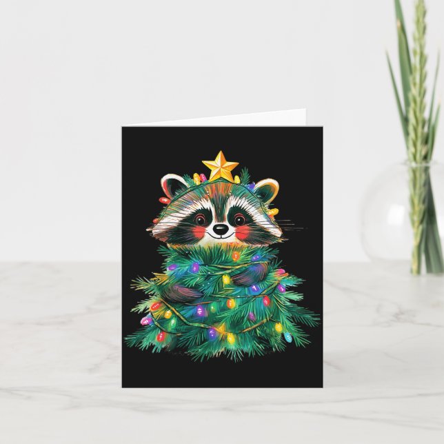 Raccoon Christmas Tree Pajamas Girls Boys Xmas Lig Card (Front)