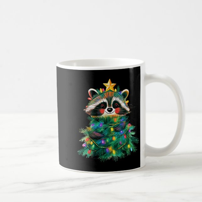 Raccoon Christmas Tree Pajamas Girls Boys Xmas Lig Coffee Mug (Right)