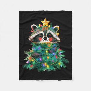 Raccoon Christmas Tree Pajamas Girls Boys Xmas Lig Fleece Blanket