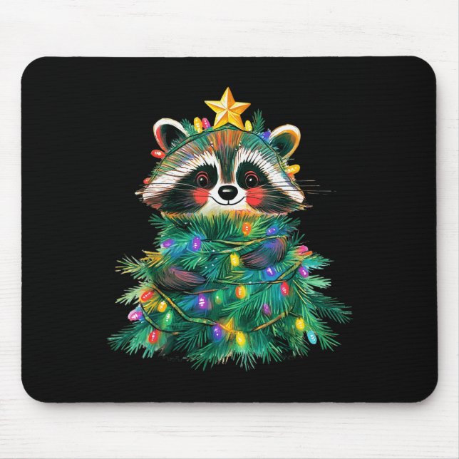 Raccoon Christmas Tree Pajamas Girls Boys Xmas Lig Mouse Mat (Front)