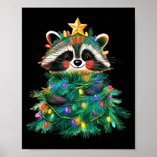 Raccoon Christmas Tree Pajamas Girls Boys Xmas Lig Poster