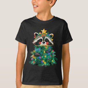 Raccoon Christmas Tree Pajamas Girls Boys Xmas Lig T-Shirt