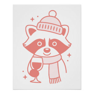 Raccoon Christmas winter holiday season wine funny Poster
