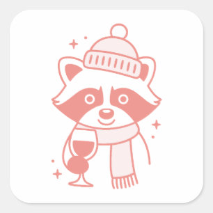 Raccoon Christmas winter holiday season wine funny Square Sticker