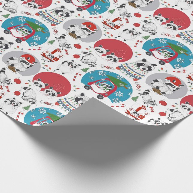 Raccoon Christmas Wrapping Paper (Corner)