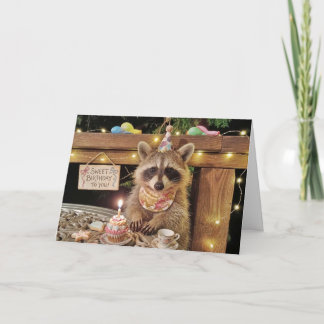 RACCOON cutie wishing a Sweet Happy Birthday Card