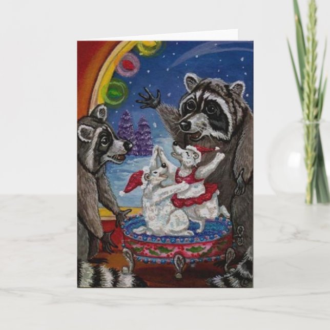RACCOON Dancing Bear Music Box Note Card (Front)