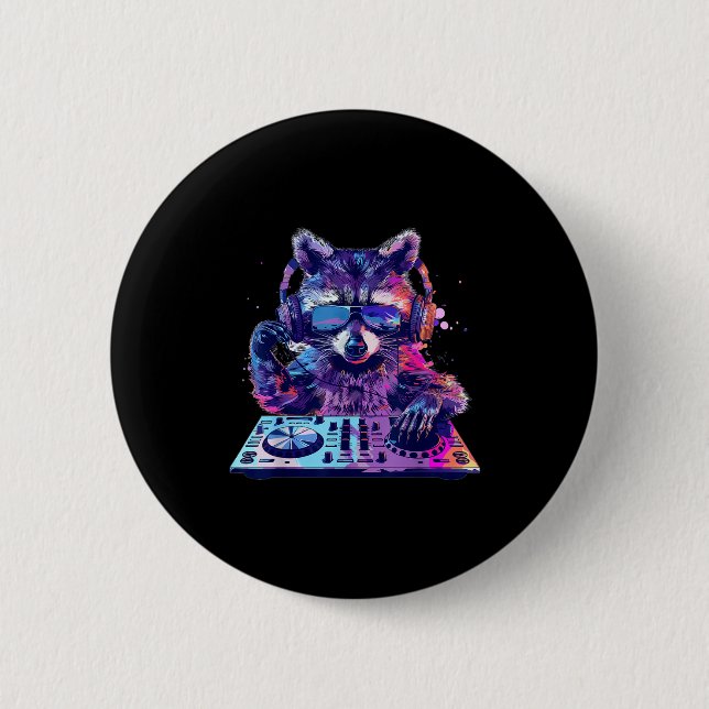 Raccoon Dj Edm Techno House Music Funny Animal Lov 6 Cm Round Badge (Front)