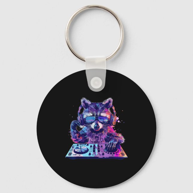 Raccoon Dj Edm Techno House Music Funny Animal Lov Key Ring (Front)