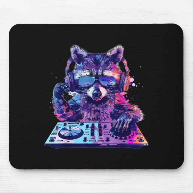 Raccoon Dj Edm Techno House Music Funny Animal Lov Mouse Mat (Front)
