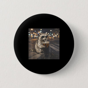 Raccoon drinking black iced coffee funny animal 6 cm round badge