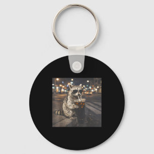 Raccoon drinking black iced coffee funny animal key ring