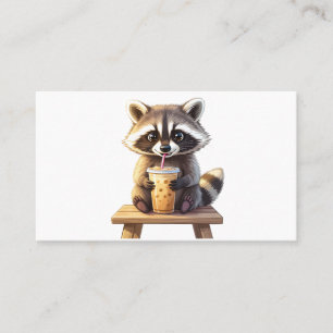Raccoon Drinking Iced Coffee Business Card