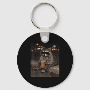 Raccoon drinking iced coffee funny animal meme key ring