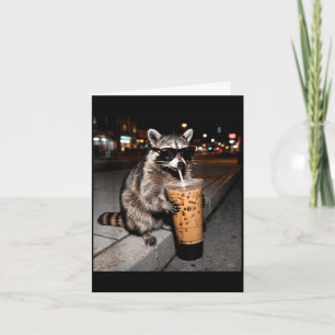 Raccoon drinking iced coffee funny animal meme men card