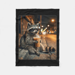 Raccoon drinking iced coffee funny animal meme men fleece blanket