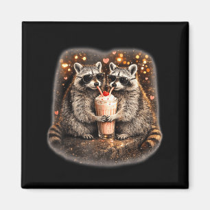 Raccoon drinking iced coffee funny animal meme men magnet
