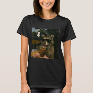 Raccoon drinking iced coffee funny animal meme men T-Shirt