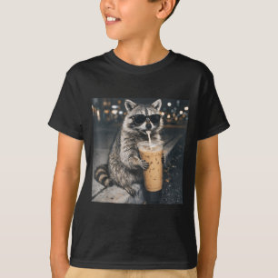 Raccoon drinking iced coffee funny animal meme men T-Shirt