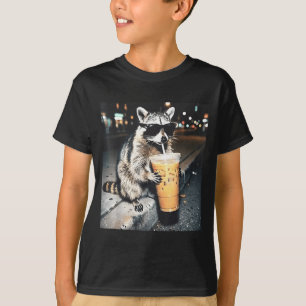 Raccoon drinking iced coffee funny animal meme men T-Shirt