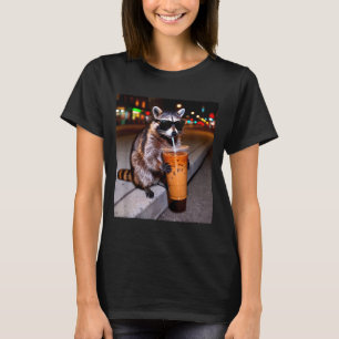 Raccoon drinking iced coffee funny animal meme men T-Shirt