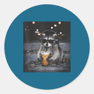 Raccoon Drinking Iced Coffee Funny Classic Round Sticker