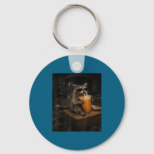 Raccoon Drinking Iced Coffee Funny Graphic Art Key Ring