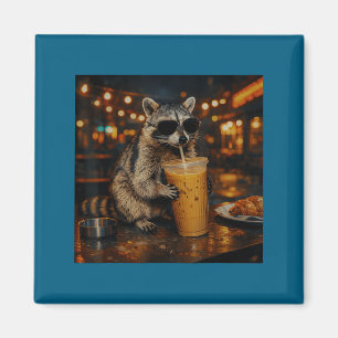 Raccoon Drinking Iced Coffee Funny Graphic Art Magnet