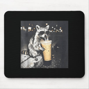 Raccoon drinking iced coffee funny meme ghraphic mouse mat