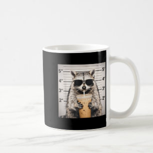 Raccoon drinking iced coffee funny mugshot animal mug