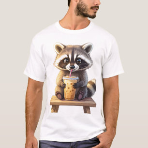 Raccoon Drinking Iced Coffee T-Shirt