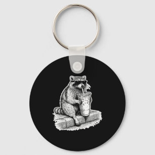 Raccoon drinking iced coffee trash panda funny key ring