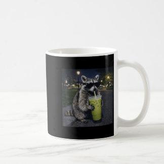 Raccoon drinking iced matcha latte funny animal coffee mug