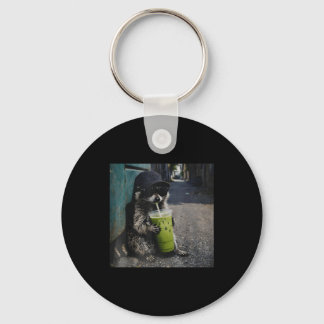Raccoon drinking matcha latte funny animal meme me key ring