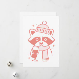Raccoon drinking wine pink Christmas aesthetic Holiday Card
