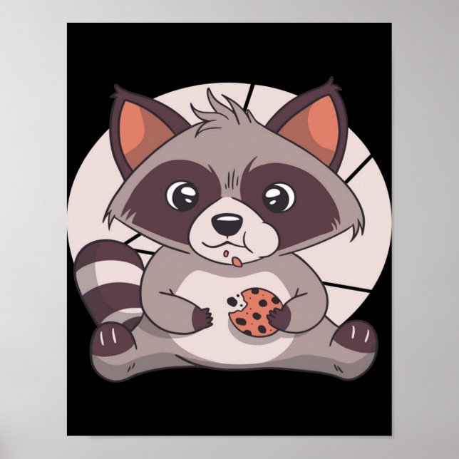 Raccoon eating cookie- Cute Chocolate Lover Gift Poster (Front)