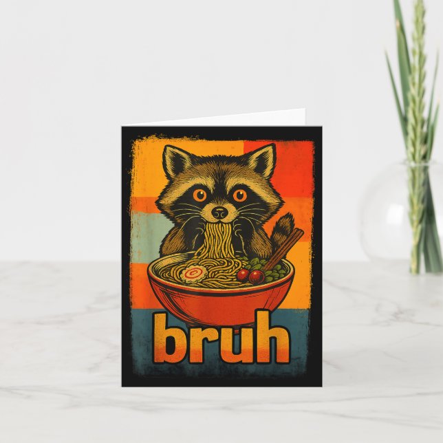 Raccoon Eating Japanese Ramen Noodles Men Women Ki Card (Front)