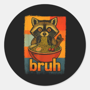 Raccoon Eating Japanese Ramen Noodles Men Women Ki Classic Round Sticker