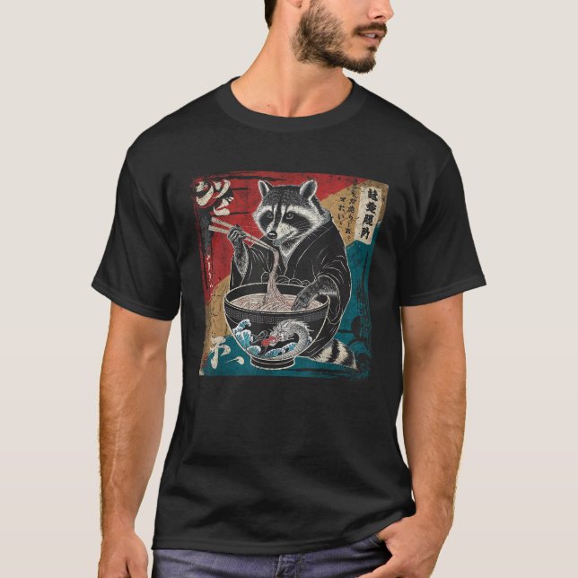 Raccoon Eating Ramen Japanese Noodles Funny Racoon T-Shirt (Front)