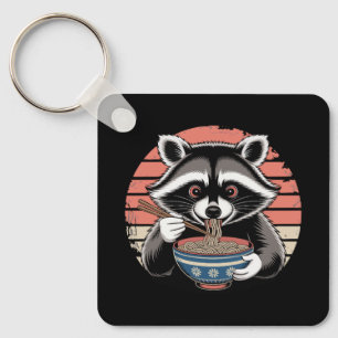 Raccoon Eating Ramen Japanese Vintage Style Key Ring