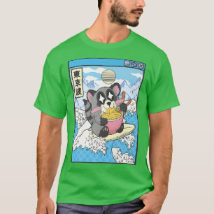 Raccoon Eating Ramen Japanese Waves Anime Digital T-Shirt