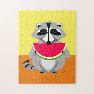 Raccoon eating Watermelon Jigsaw Puzzle