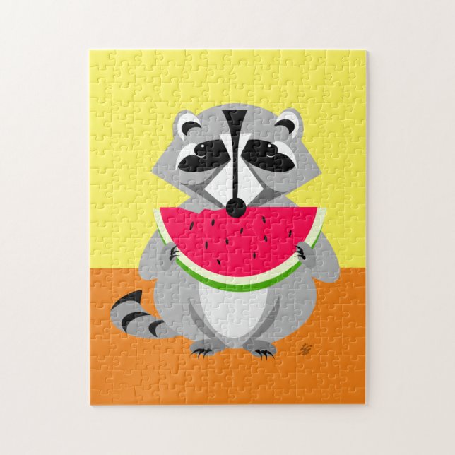 Raccoon eating Watermelon Jigsaw Puzzle (Vertical)